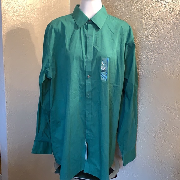 NEW VanHeusen Studio Slim Fit Wrinkle Free Stretch 17 34/35 NWT Pine Green $45 - Picture 2 of 9